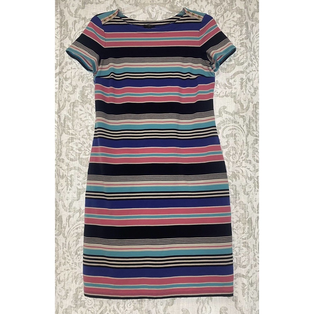 Talbots Multicolor Stripe Jersey Shift Dress Gold… - image 3